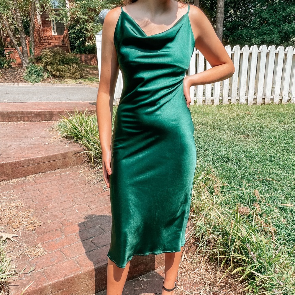 Emerald Green Cowl Neck Midi Dress